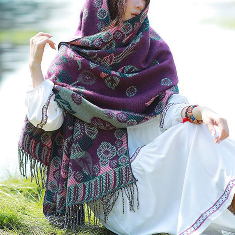 Écharpe de voyage confortable avec motif de fleurs et feuilles tibétaines et Buddha Stones - image 18