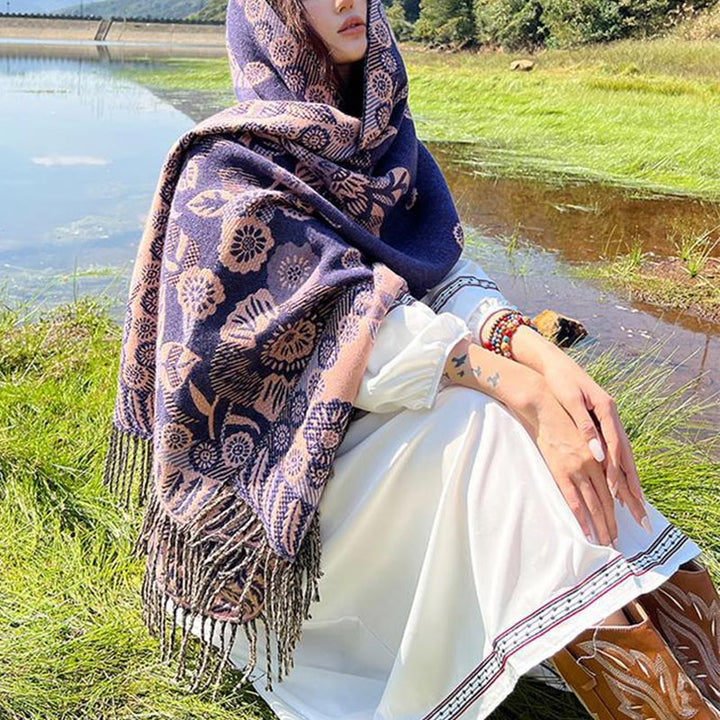 Écharpe de voyage confortable avec motif de fleurs et feuilles tibétaines et Buddha Stones - image 39