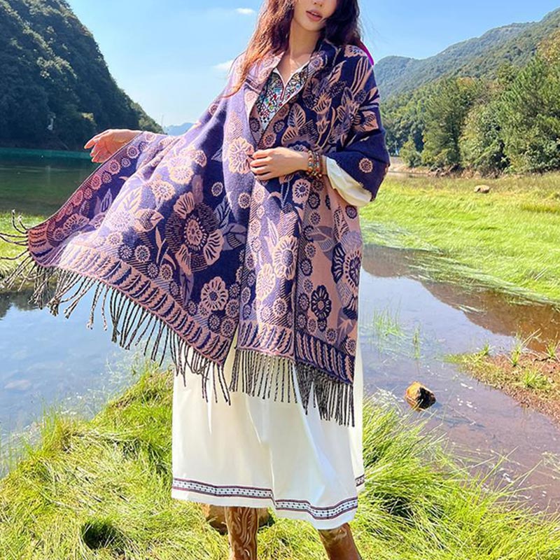 Écharpe de voyage confortable avec motif de fleurs et feuilles tibétaines et Buddha Stones - image 36