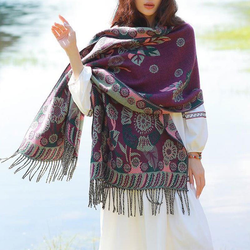 Écharpe de voyage confortable avec motif de fleurs et feuilles tibétaines et Buddha Stones - image 14