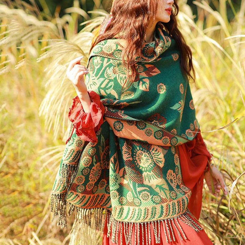 Écharpe de voyage confortable avec motif de fleurs et feuilles tibétaines et Buddha Stones - image 26