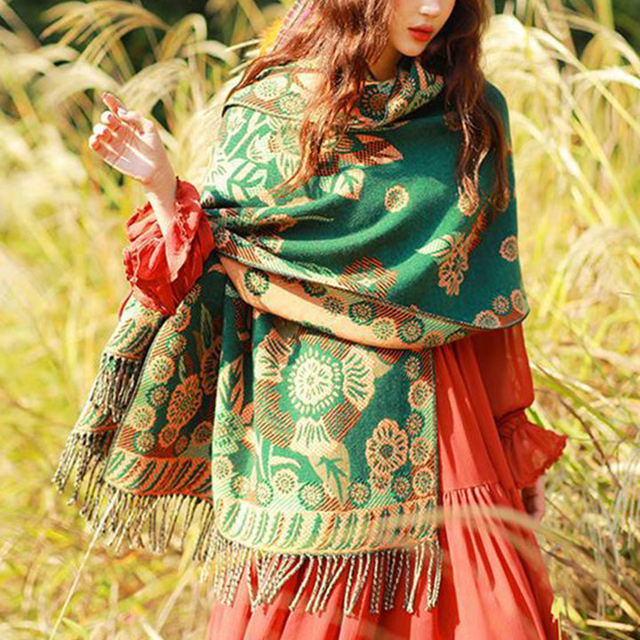 Écharpe de voyage confortable avec motif de fleurs et feuilles tibétaines et Buddha Stones - image 23