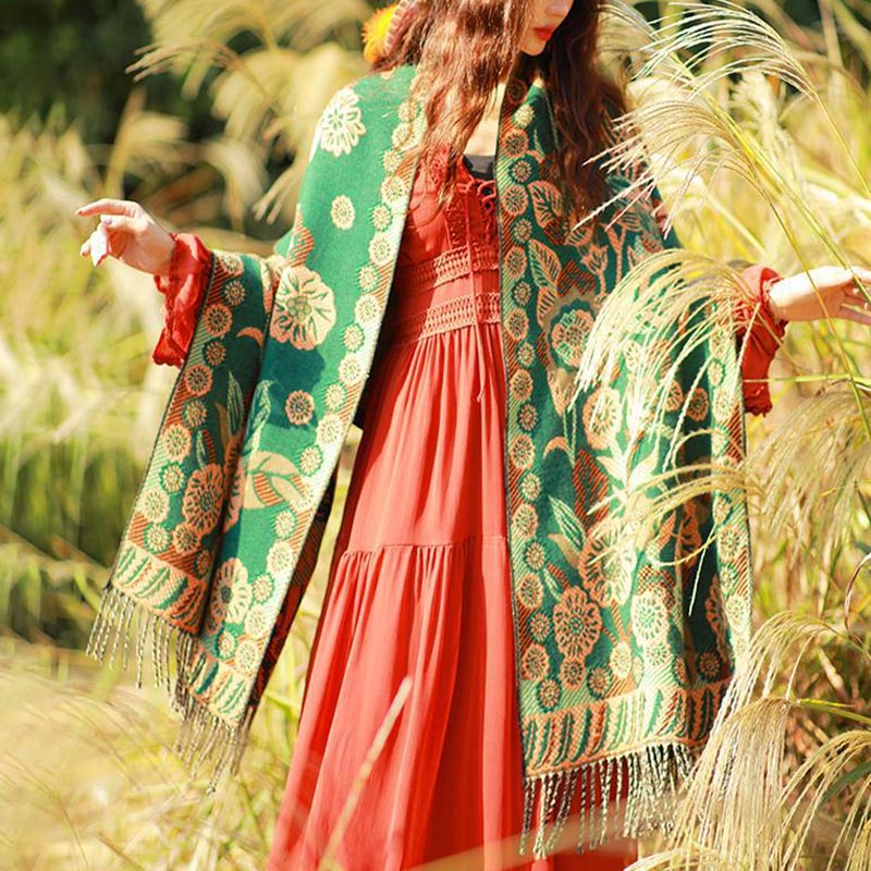 Écharpe de voyage confortable avec motif de fleurs et feuilles tibétaines et Buddha Stones - image 25