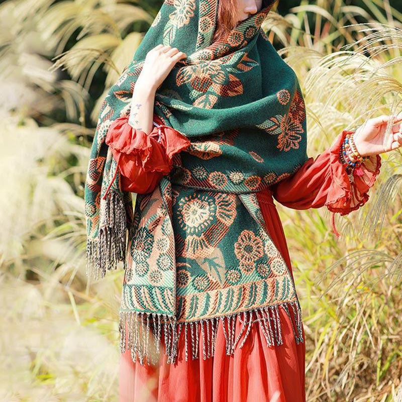 Écharpe de voyage confortable avec motif de fleurs et feuilles tibétaines et Buddha Stones - image 22