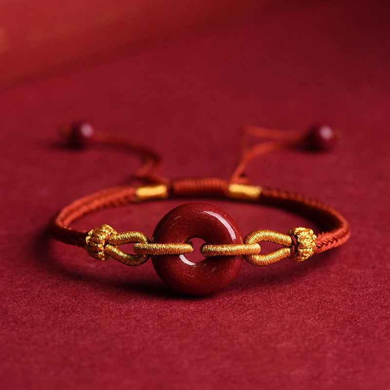 Bracelet tressé à la main en cinabre avec boucle de paix et concentration de Buddha Stones
