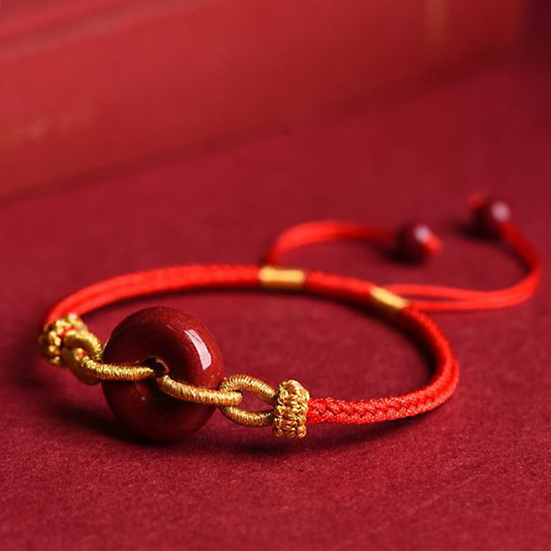 Bracelet tressé à la main en cinabre avec boucle de paix et concentration de Buddha Stones