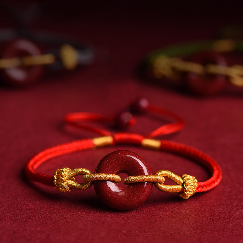 Bracelet en corde tressée avec boucle de paix en cinabre fait à la main avec Buddha Stones