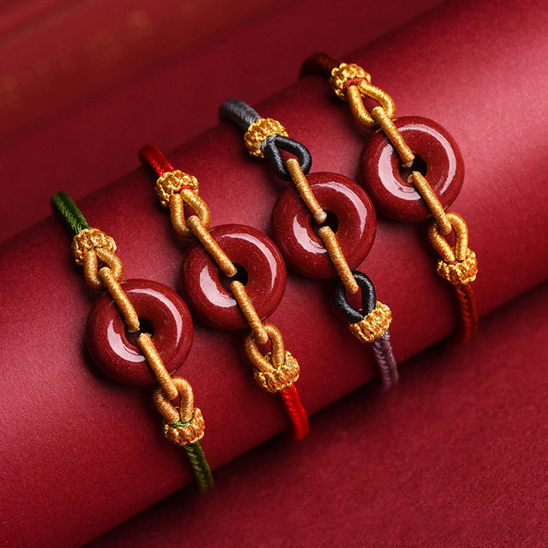 Bracelet tressé à la main en cinabre avec boucle de paix et concentration de Buddha Stones