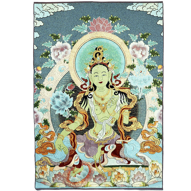 Tapisserie murale tibétaine en Buddha Stones, broderie blanche, Tara Thangka, art mural, méditation, décoration intérieure - image 4
