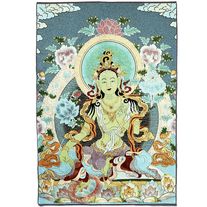 Tapisserie murale tibétaine en Buddha Stones, broderie blanche, Tara Thangka, art mural, méditation, décoration intérieure - image 4