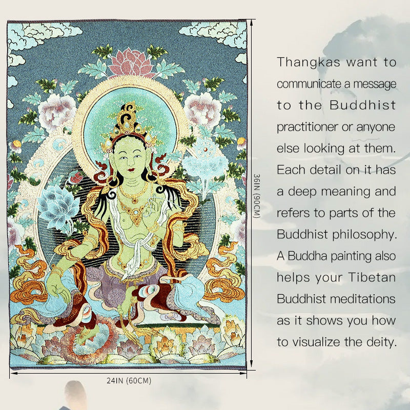 Tapisserie murale tibétaine en Buddha Stones, broderie blanche, Tara Thangka, art mural, méditation, décoration intérieure - image 1