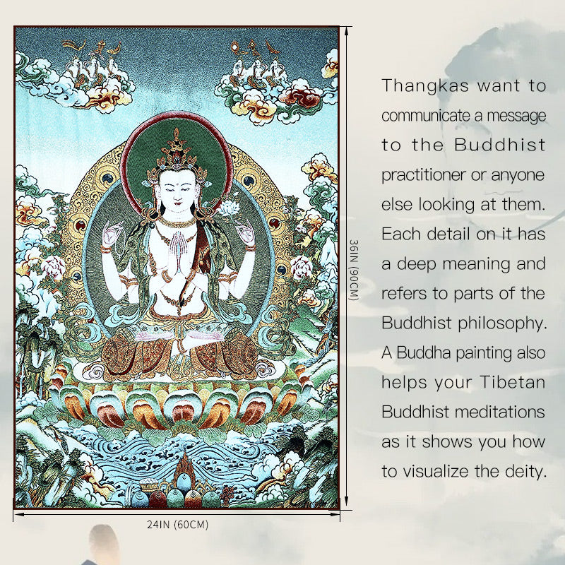 Tapisserie murale tibétaine en Buddha Stones, broderie blanche, Tara Thangka, art mural, méditation, décoration intérieure - image 11