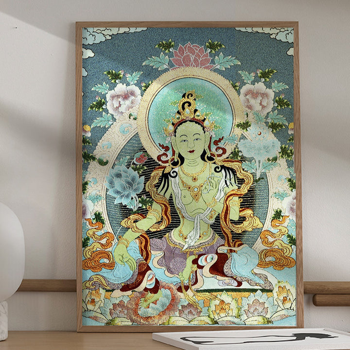 Tapisserie murale tibétaine en Buddha Stones, broderie blanche, Tara Thangka, art mural, méditation, décoration intérieure - 24*36 pouces (60*90 cm) - image 0