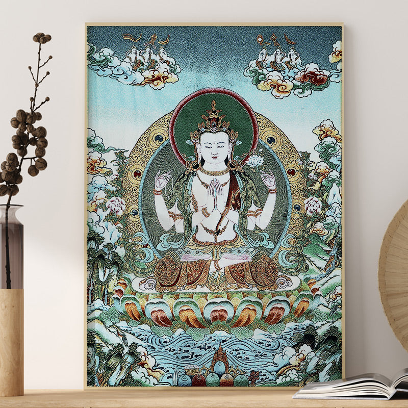 Tapisserie murale tibétaine en Buddha Stones, broderie blanche, Tara Thangka, art mural, méditation, décoration intérieure - 24*36 pouces (60*90 cm) - 2 - image 8