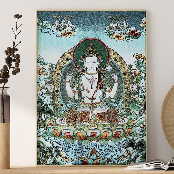 Tapisserie murale tibétaine en Buddha Stones, broderie blanche, Tara Thangka, art mural, méditation, décoration intérieure - 24*36 pouces (60*90 cm) - 2 - image 8