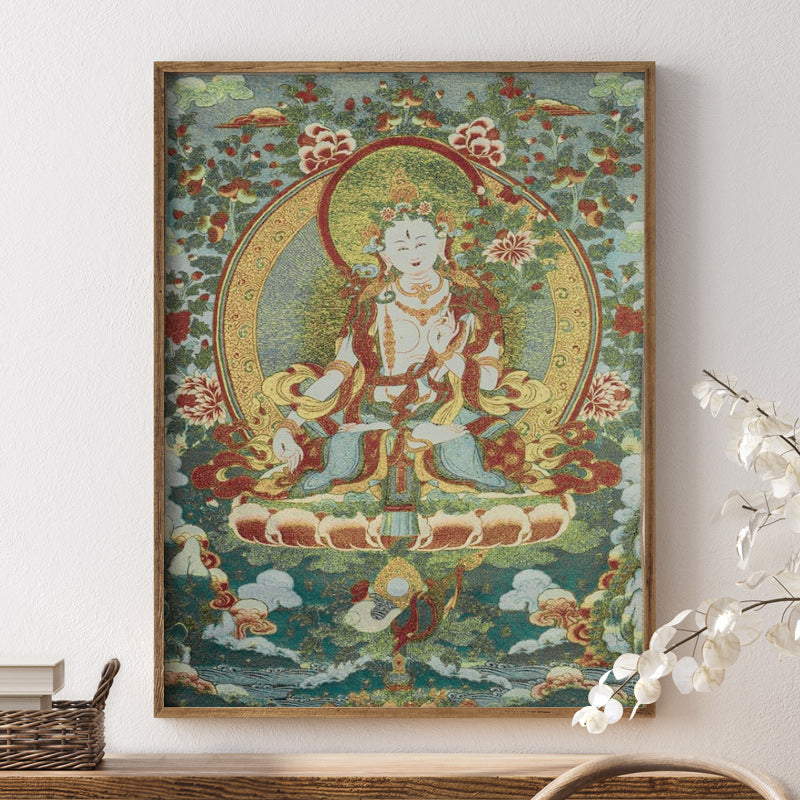 Tapisserie murale tibétaine en Buddha Stones, broderie blanche, Tara Thangka, art mural, méditation, décoration intérieure - 24*36 pouces (60*90 cm)-1 - image 6