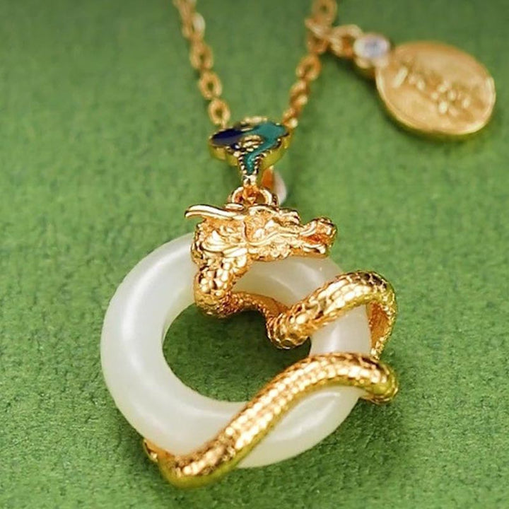 Collier pendentif en argent sterling 925 avec boucle de paix en jade blanc Hetian et Buddha Stones Année du Dragon