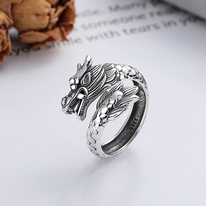 Bague ajustable en métal Buddha Stones en argent sterling 925 Année du Dragon Chance Force - image 1