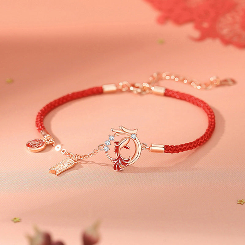 Collier pendentif porte-bonheur en argent sterling 925 Buddha Stones et poisson Koi de l'année du dragon