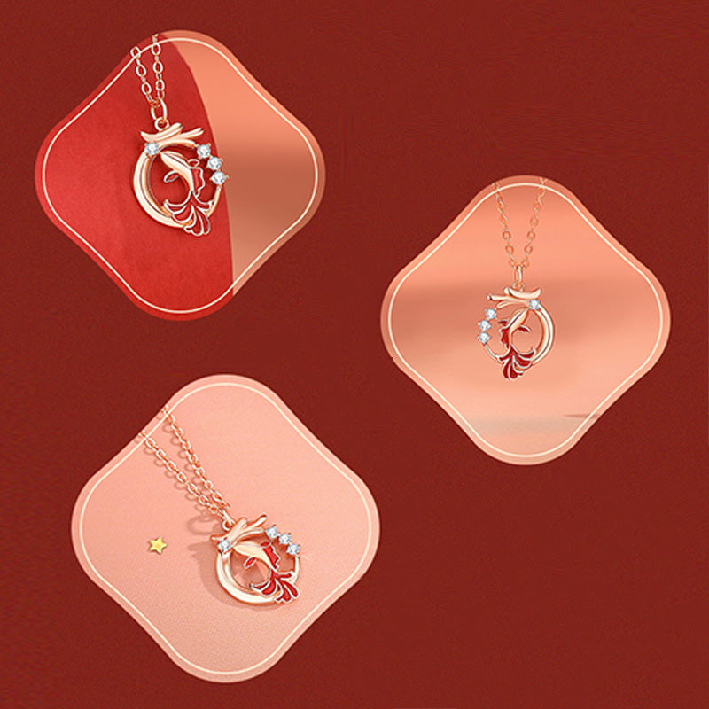 Collier pendentif porte-bonheur en argent sterling 925 Buddha Stones et poisson Koi de l'année du dragon