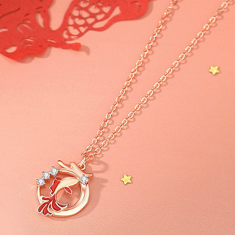 Collier pendentif porte-bonheur en argent sterling 925 Buddha Stones et poisson Koi de l'année du dragon