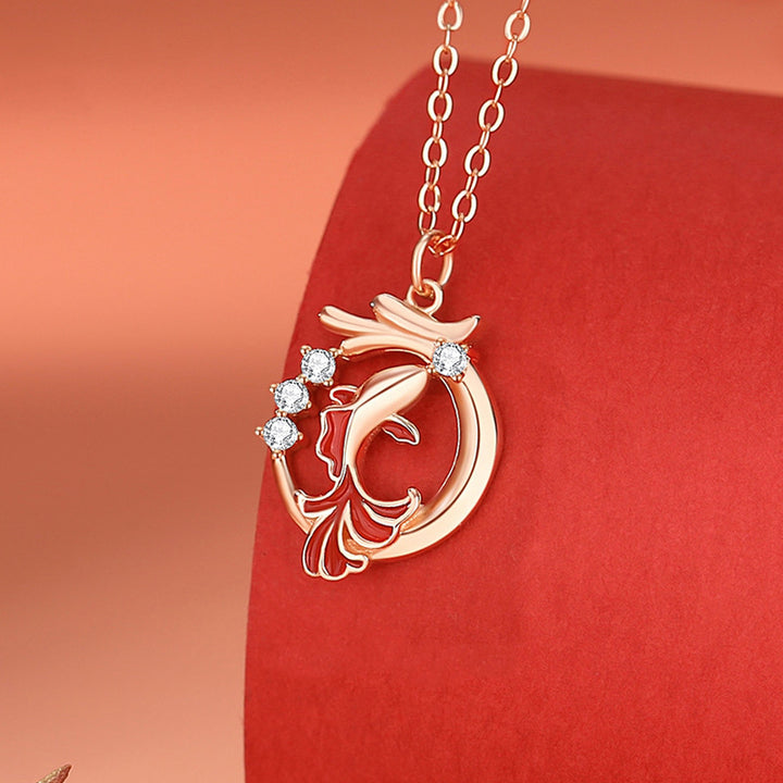 Collier pendentif porte-bonheur en argent sterling 925 Buddha Stones et poisson Koi de l'année du dragon