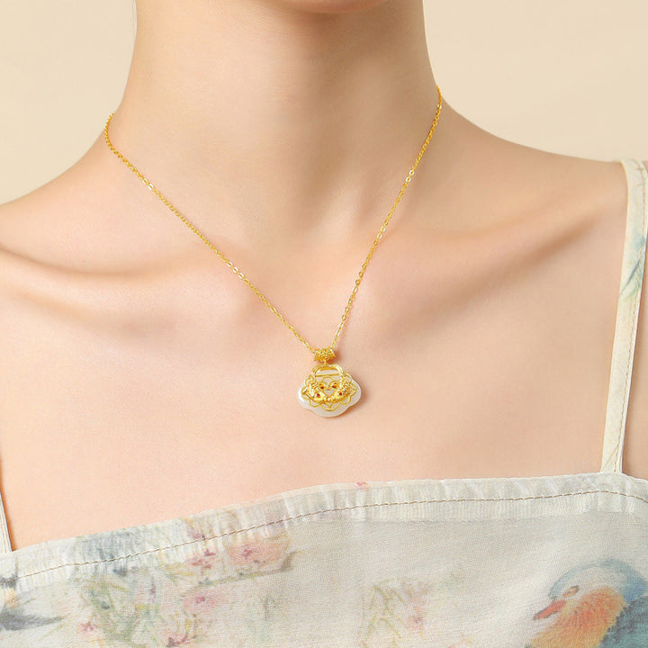 Collier pendentif en argent sterling 925 Buddha Stones en jade naturel Hetian Koi Fish Wealth