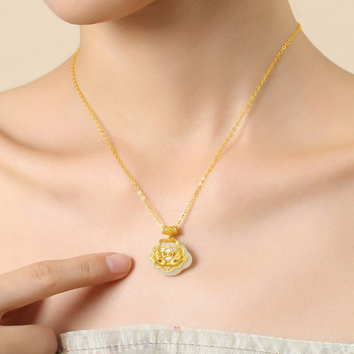 Collier pendentif en argent sterling 925 Buddha Stones en jade naturel Hetian Koi Fish Wealth