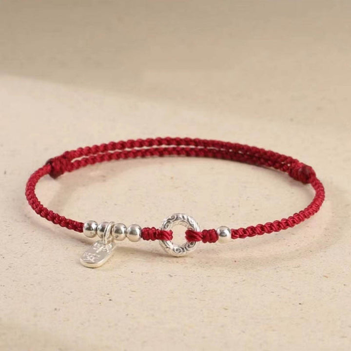 Bracelet de cheville en argent sterling 925 Buddha Stones et nuages ​​de bon augure - Rouge foncé - Bracelet de cheville (circonférence 16-26 cm) - image 0