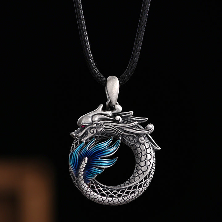 Buddha Stones Collier pendentif en argent sterling 999 avec boucle de paix de bon augure sculptée Année du Dragon