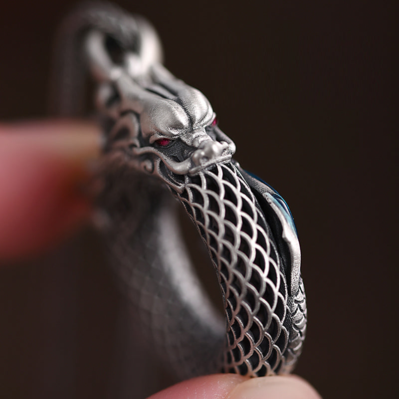 Buddha Stones Collier pendentif en argent sterling 999 avec boucle de paix de bon augure sculptée Année du Dragon