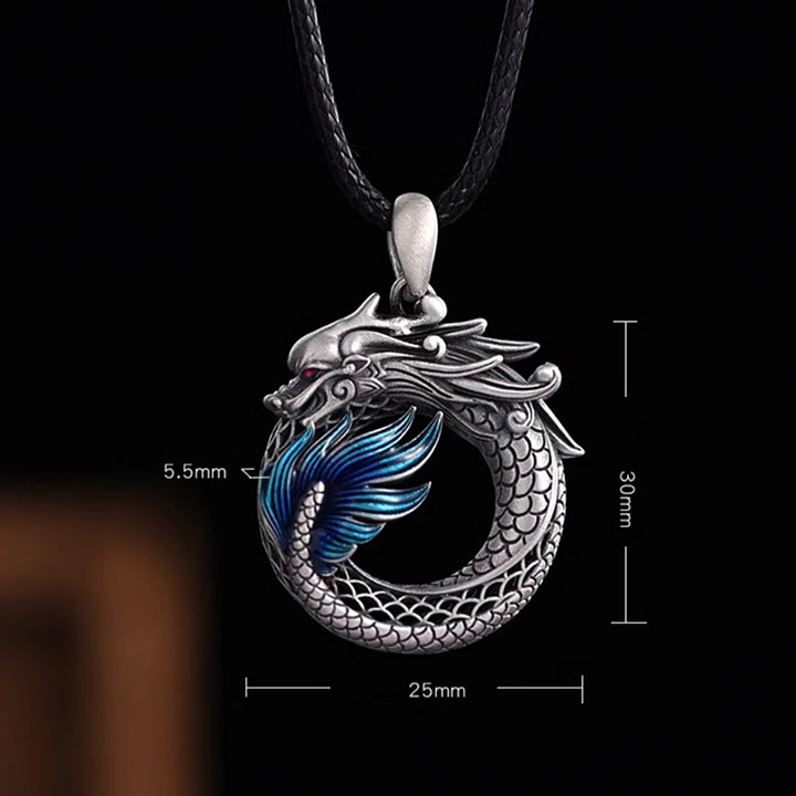 Buddha Stones Collier pendentif en argent sterling 999 avec boucle de paix de bon augure sculptée Année du Dragon