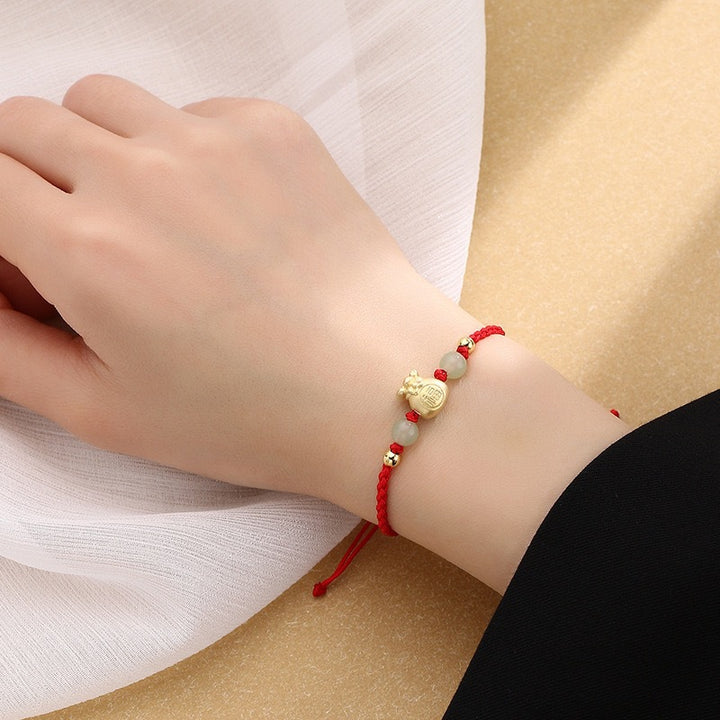 Bracelet tressé porte-bonheur en perles de jade avec personnage Fu et Buddha Stones