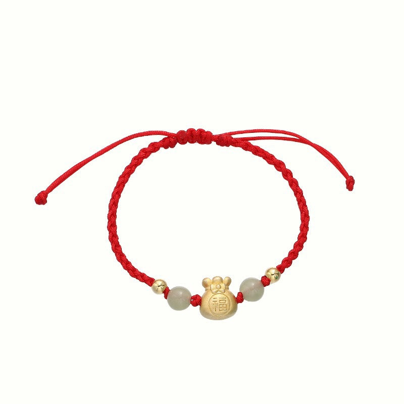Bracelet tressé porte-bonheur en perles de jade avec personnage Fu et Buddha Stones