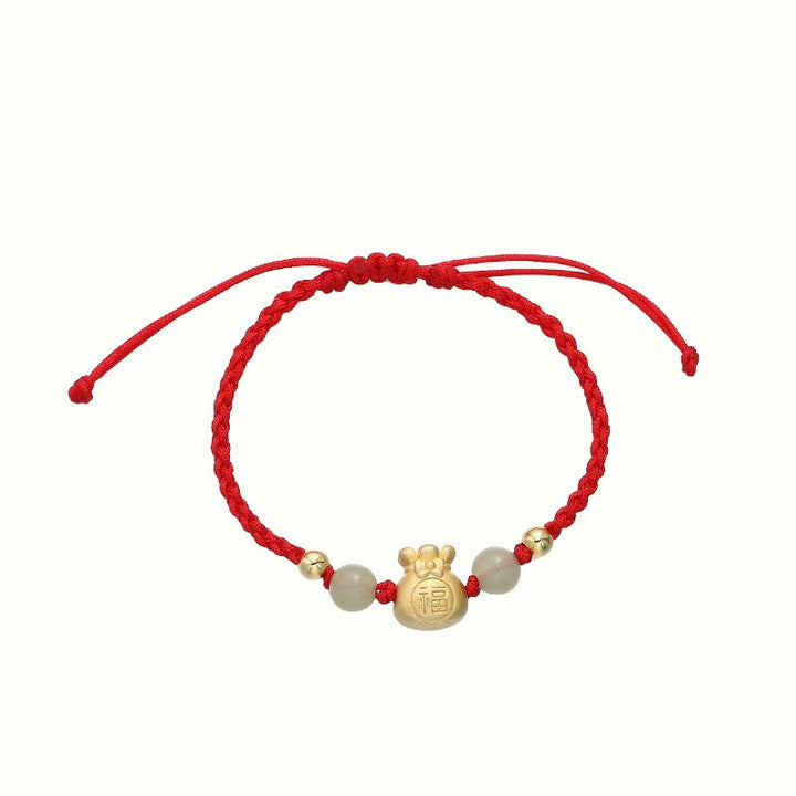 Bracelet tressé porte-bonheur en perles de jade avec personnage Fu et Buddha Stones