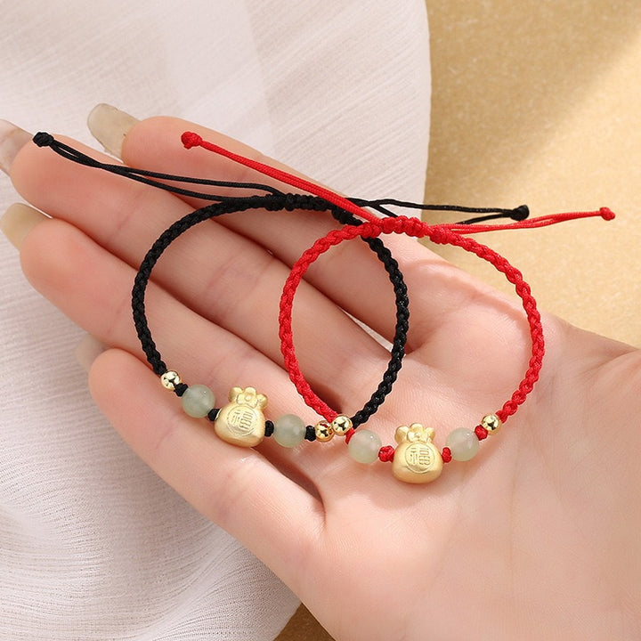 Bracelet tressé porte-bonheur en perles de jade avec personnage Fu et Buddha Stones