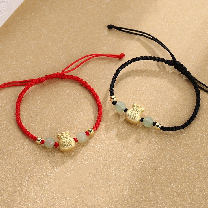 Bracelet tressé porte-bonheur en perles de jade avec personnage Fu et Buddha Stones