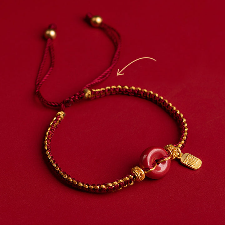 Bracelet tressé avec boucle de paix en cinabre naturel et Buddha Stones, breloque de caractère Fu, bénédiction