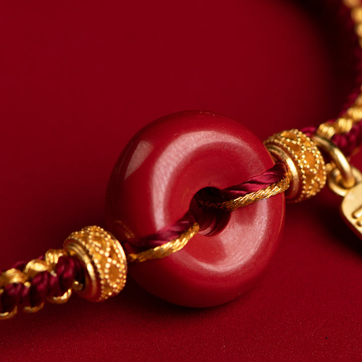 Bracelet tressé avec boucle de paix en cinabre naturel et Buddha Stones, breloque de caractère Fu, bénédiction
