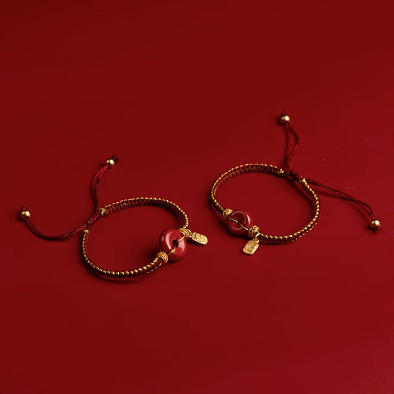 Bracelet tressé avec boucle de paix en cinabre naturel et Buddha Stones, breloque de caractère Fu, bénédiction