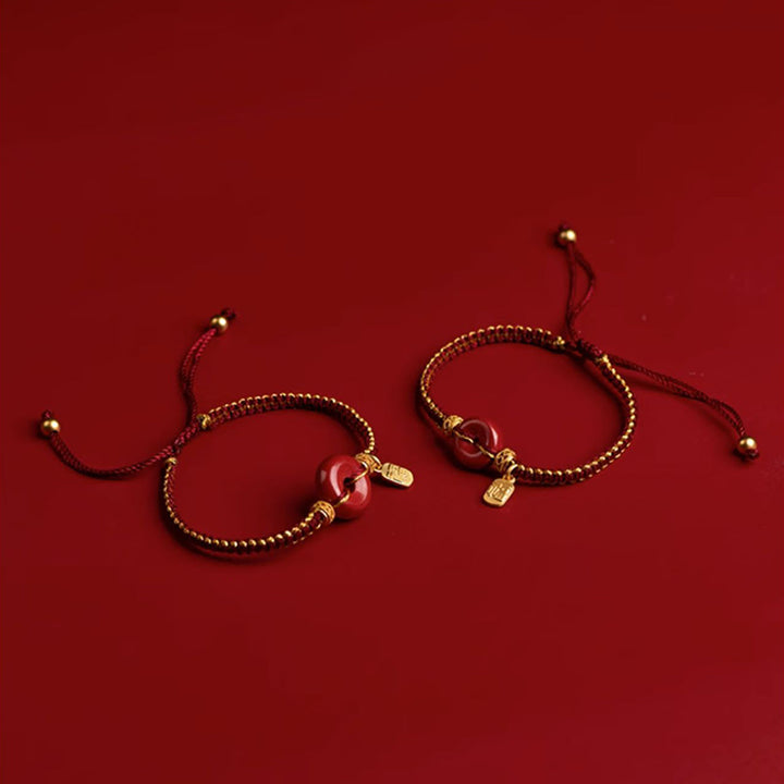 Bracelet tressé avec boucle de paix en cinabre naturel et Buddha Stones, breloque de caractère Fu, bénédiction