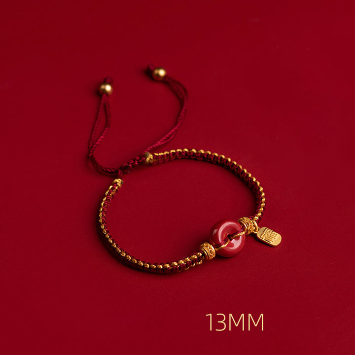 Bracelet tressé avec boucle de paix en cinabre naturel et Buddha Stones, breloque de caractère Fu, bénédiction