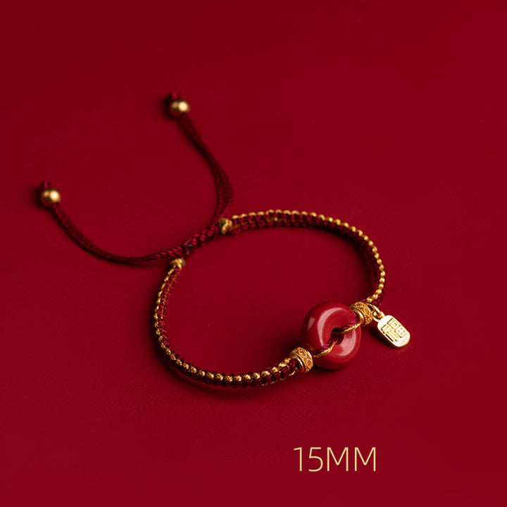 Bracelet tressé avec boucle de paix en cinabre naturel et Buddha Stones, breloque de caractère Fu, bénédiction