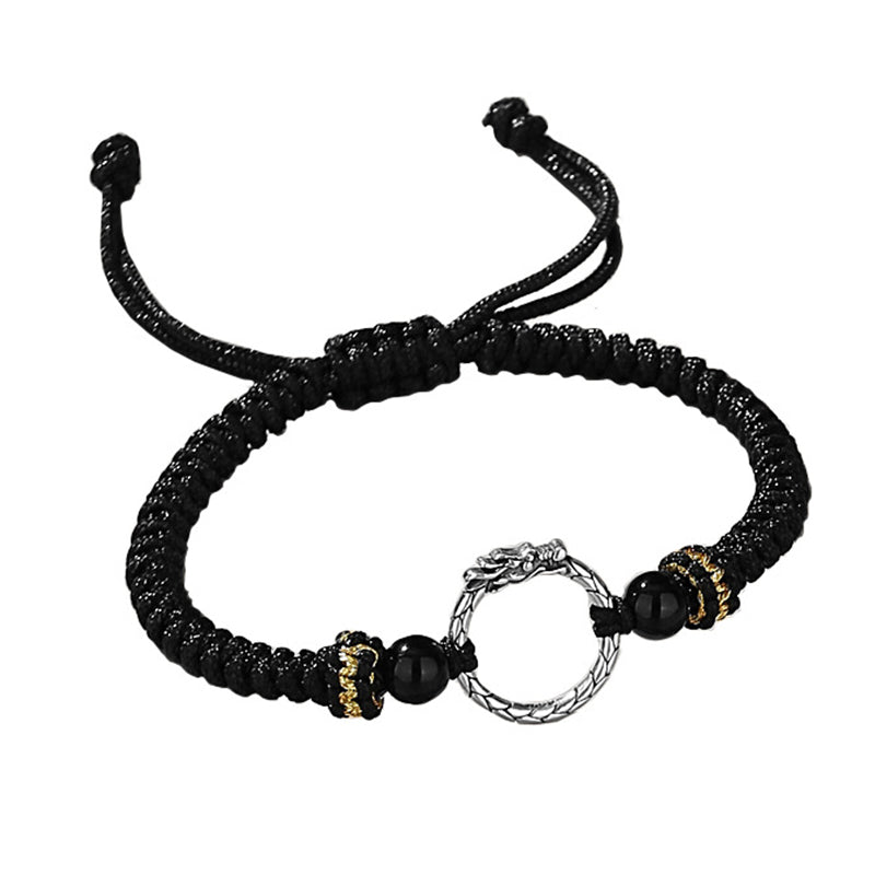 Bracelet de couple porte-bonheur en argent sterling 925 fait main avec Buddha Stones Année du Dragon Phénix Boucle de paix