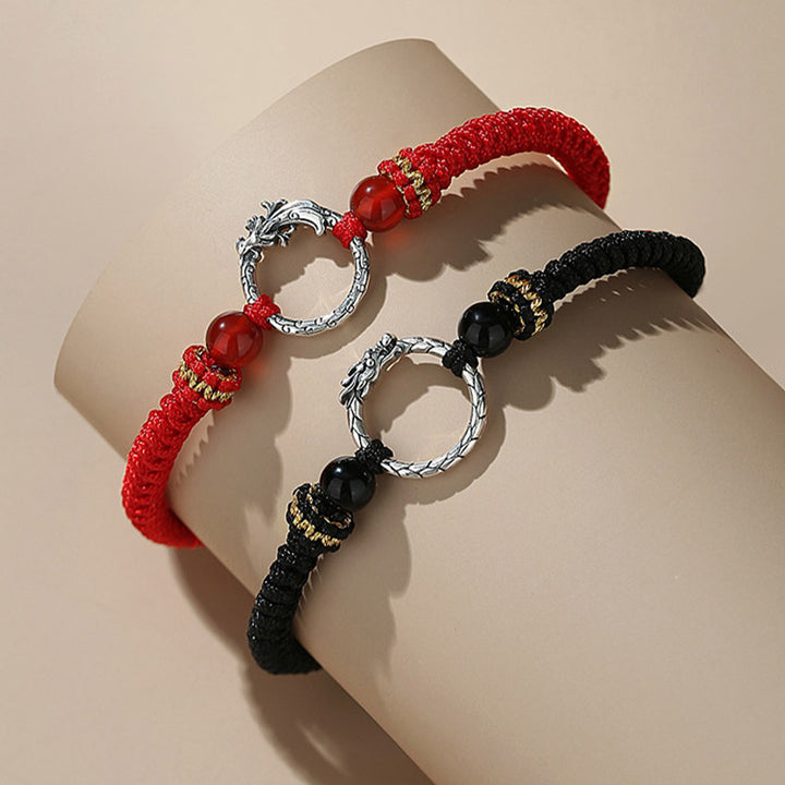 Bracelet de couple porte-bonheur en argent sterling 925 fait main avec Buddha Stones Année du Dragon Phénix Boucle de paix