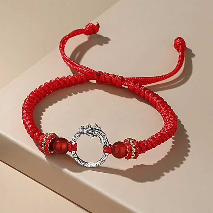 Bracelet de couple porte-bonheur en argent sterling 925 fait main avec Buddha Stones Année du Dragon Phénix Boucle de paix