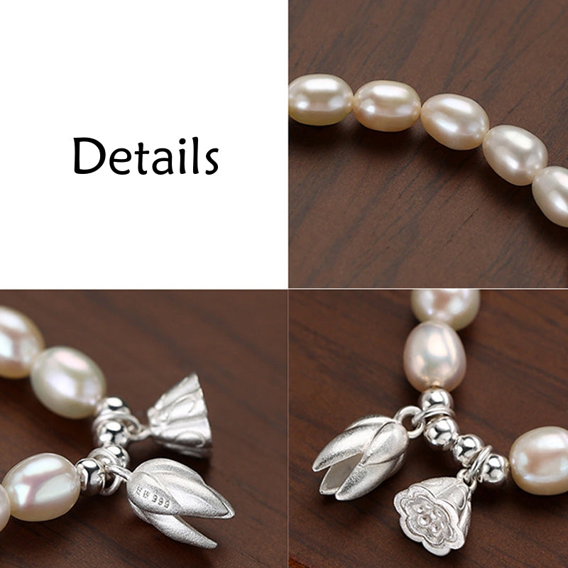 Bracelet de guérison en perles naturelles en argent sterling 999 avec fleur de lotus et Buddha Stones