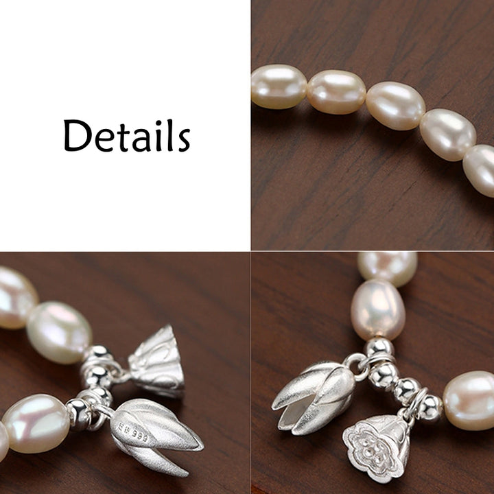 Bracelet de guérison en perles naturelles en argent sterling 999 avec fleur de lotus et Buddha Stones
