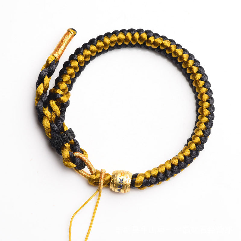 Bracelet en corde écailles de dragon tibétain en or noir fait main avec Buddha Stones Om Mani Padme Hum Pureté