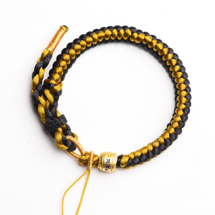 Bracelet en corde écailles de dragon tibétain en or noir fait main avec Buddha Stones Om Mani Padme Hum Pureté